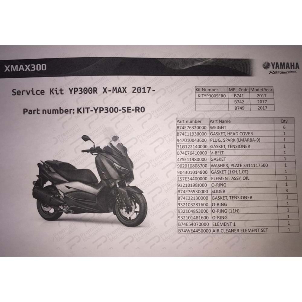 X-Max 300/250 Bakım Kiti 20000 KM (2017-2022)