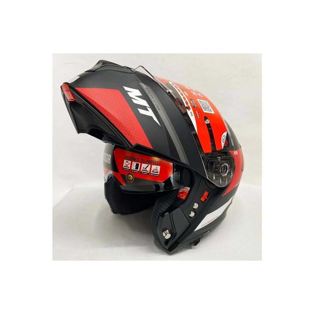 MT Genesis Cave A5 Mat Kırmızı Siyah Çene Açılır Kask